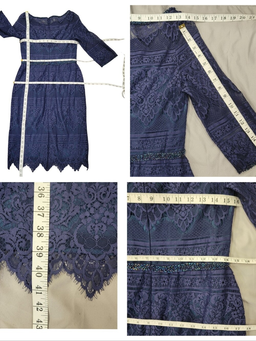 Social Occasions by Mon Cheri Navy Lace Midi Dress Beaded Wedding Guest Size 12 - Picture 17 of 17